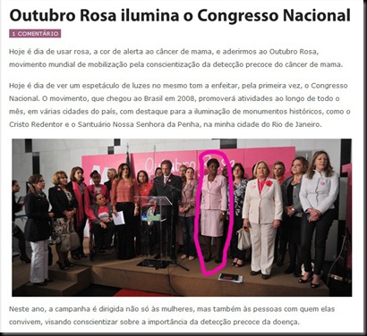 Outubro Rosa ilumina o Congresso Nacional  Benedita da Silva