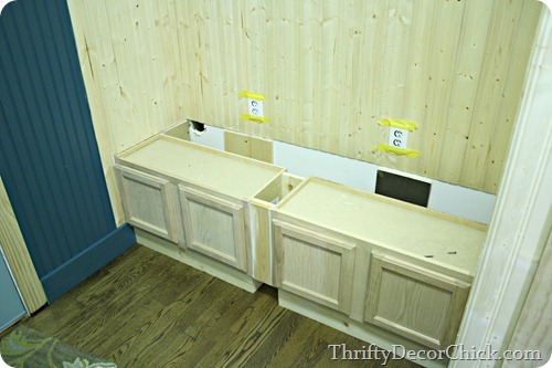 building a mud room bench with cabinets