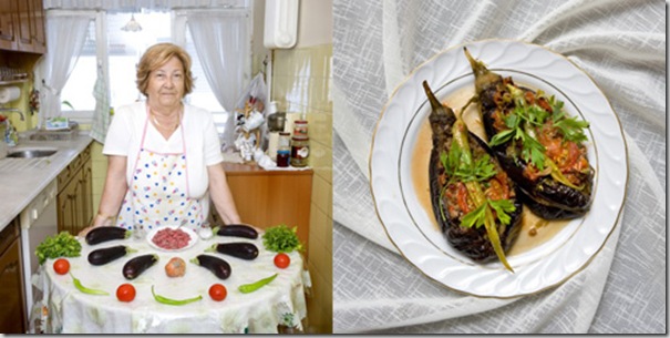 Ayten Okgu , 76 years old, Istanbul, Turkey. Karniyarik, stuffed aubergines with meat and vegetables