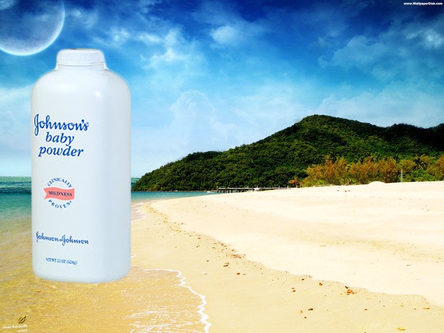 removing beach sand with johnsons baby powder