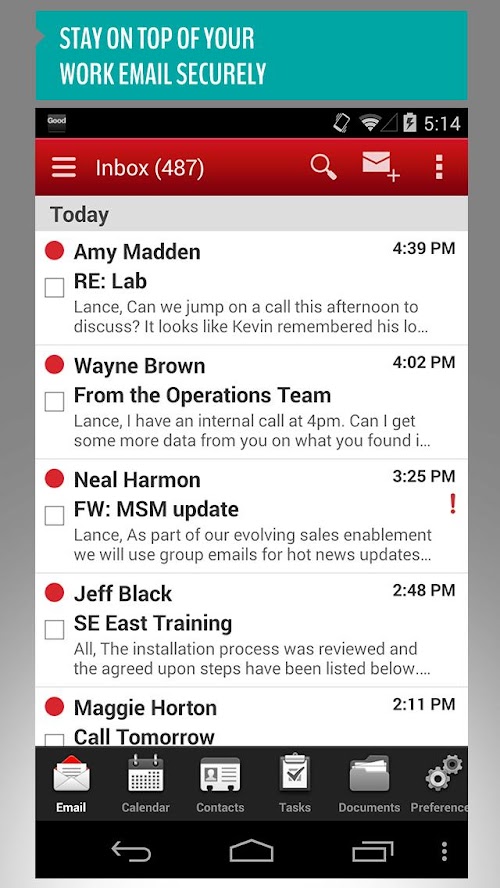 Android application Good for Enterprise™ screenshort