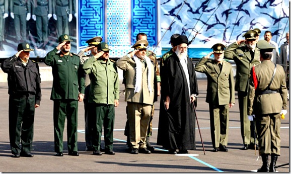 Iran's Supreme Leader Ayatollah Ali Khamenei (4th R) stands with Army commander General Ataollah Salehi (3rd R), Armed Forces Chief of Staff General Hassan Firouzabadi (4th L), Revolutionary Guards commander Mohammad Ali Jafari (3rd L) and Defence Minister Ahmad Vahidi (2nd L) during a graduating ceremony for Iran's army landforce academy in Tehran November 10, 2011.