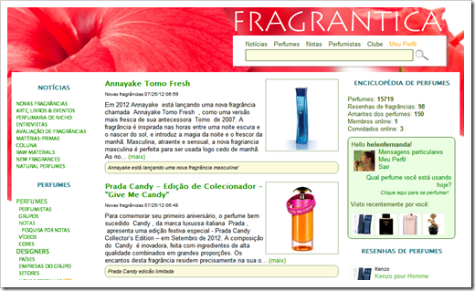 Página inicial do site Fragrantica.com.br