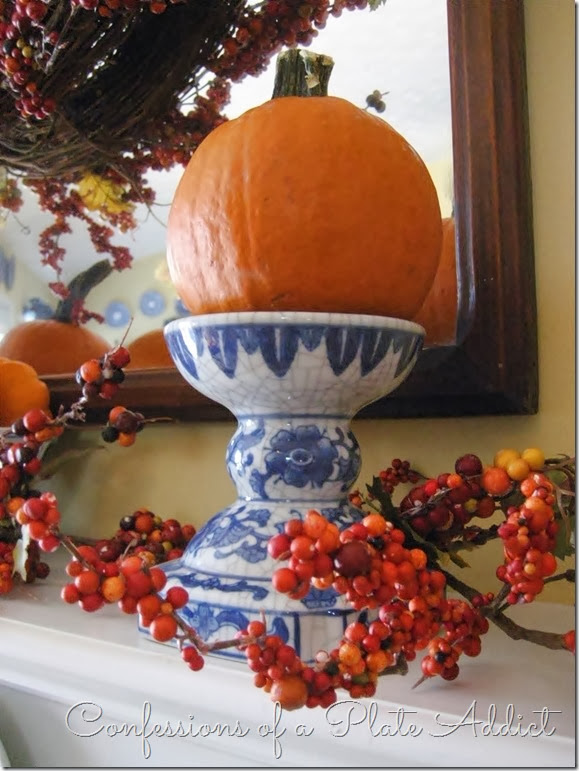 CONFESSIONS OF A PLATE ADDICT Blue, White and Bittersweet Fall Mantel CONFESSIONS OF A PLATE ADDICT Blue, White and Bittersweet Fall Mantel