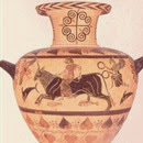 Hidria etrusca. Museo de la Villa Giulia. Roma. Siglo VI a C. Figura negra sobre fondo rojo. Arte arcaico.