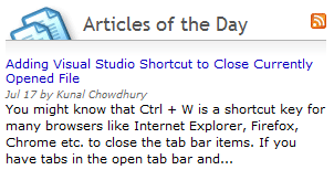 "Articles of the Day" @ WindowsClient.net on Adding Visual Studio Shortcut to Close Opened File