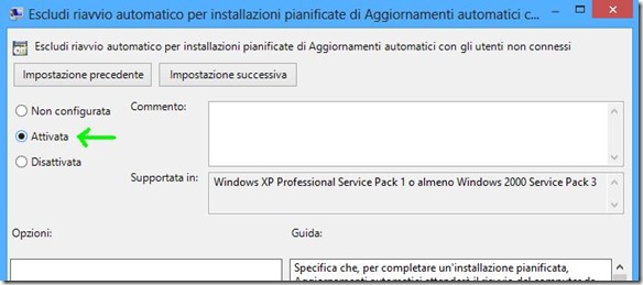 Windows 8 disattivare riavvio automatico dopo installazione aggiornamenti di Windows