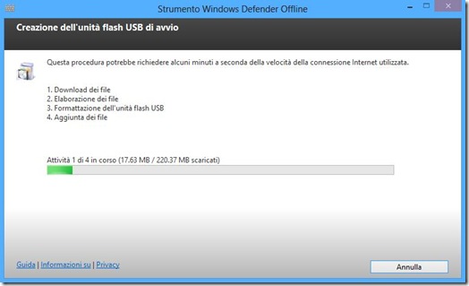 Windows Defender Offline creazione unità di avvio