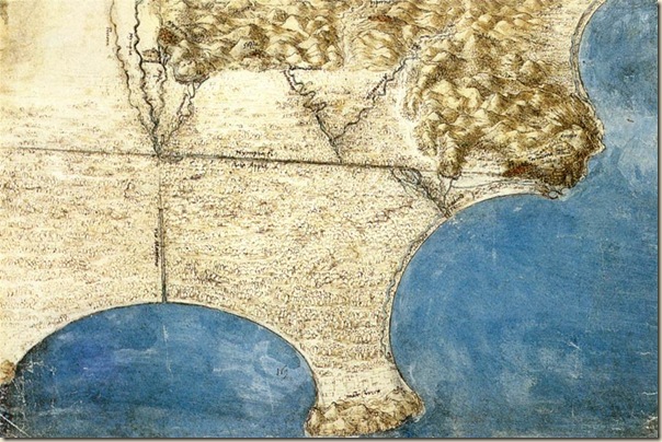 Carte des marais Pontini, Leonard de Vinci