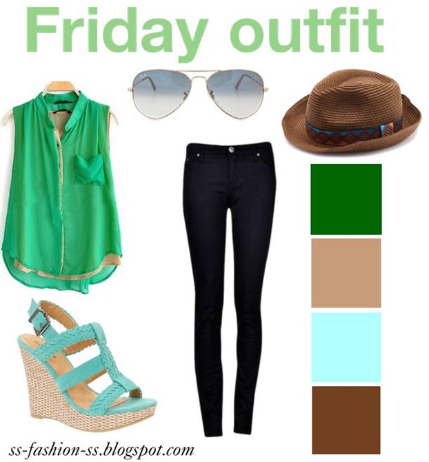 outfit-green-post-blogger-wedges-rayban-aviator-hat-tribal-blue-summer-fashion-hot