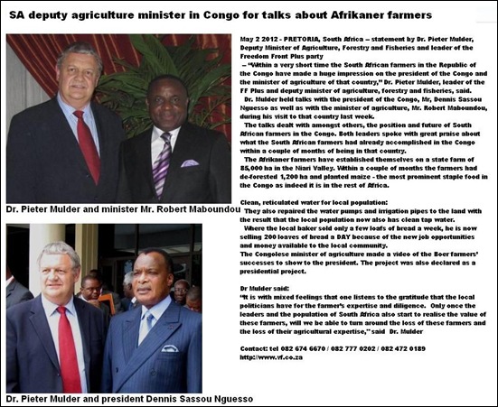 MULDER PIETER HOLDS TALKS WITH CONGO MINISTERS ABOUT AGRICULTURE