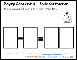 All you need is a deck of cards and this free sheet to make a great math center.  Download this e-book with 20 different playing card mats for free.