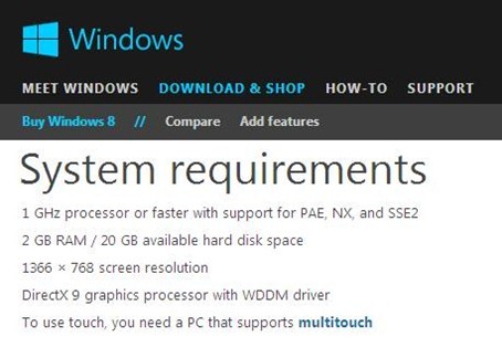 Windows 8 System Requirements