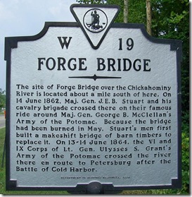 Forge Bridge marker W-19 in New Kent County, VA