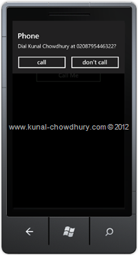 Screenshot 1: How to Call a Number in WP7 using the PhoneCallTask?