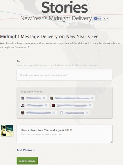 Enviar mensajes para Año Nuevo desde Facebook