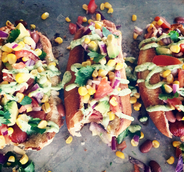 Tex Mex Hot Dogs with Jalapeno Crema