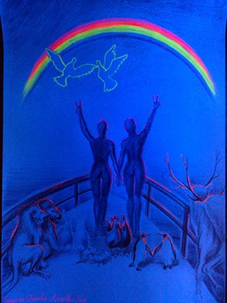 The end of the rainbow - Arca lui Noe desen cu curcubeu fluorescent