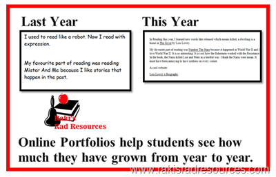 Online portfolios help students see how they have grown from year to year.  They are a video collection, rather than a photograph of one time and one place.  Raki's Rad Resources