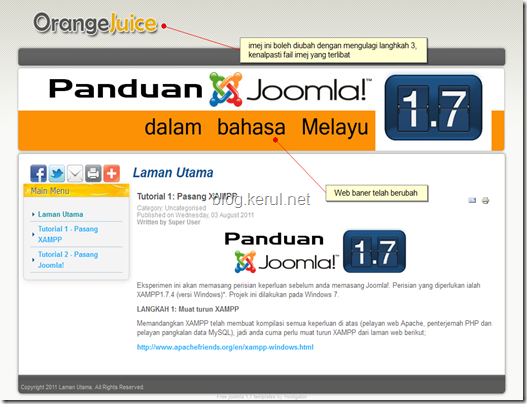 tukar templet Joomla 1.7 - laman web dengan imej baner baru