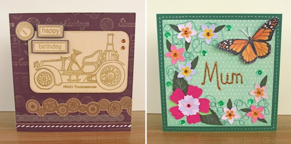 2014 April 15 handmade cards steampunk birthday car butterfly and flower mothers day