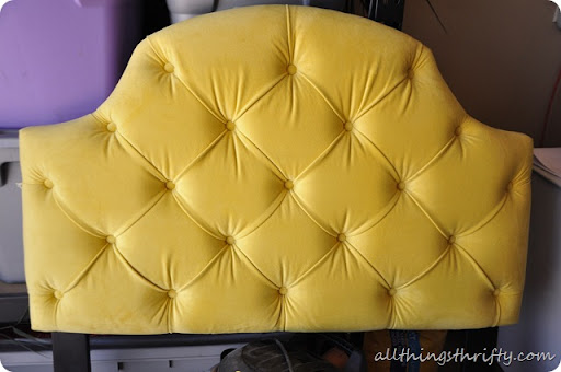 Yellow velvet headboard deals