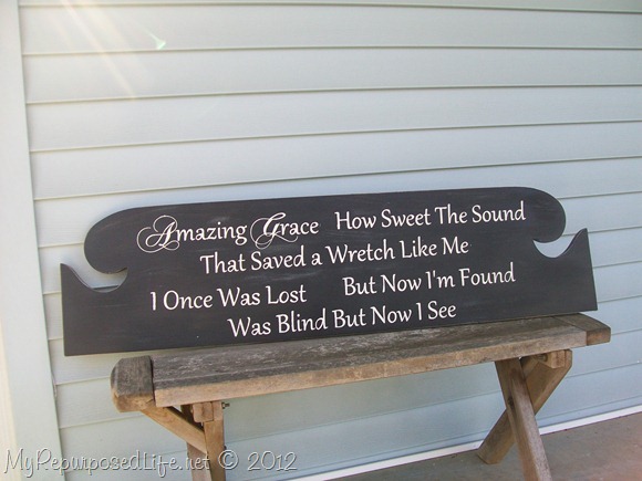 Amazing Grace sign from headboard 