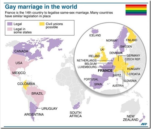 Mariage pour tous dans le monde (au 24Avril2013)