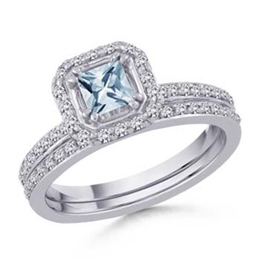 Square Aquamarine and Round Diamond Ring