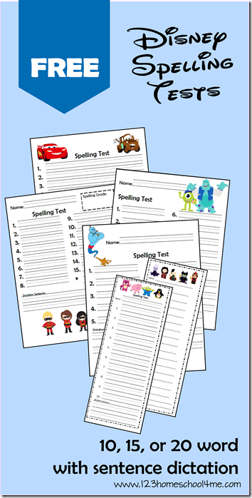 FREE printable Disney Spelling Tests for Kindergarten - 6th Grade! These are so cute and come with tons of options so they work for any spelling list! Great for homeschool families and teachers. FREE printable Disney Spelling Tests for Kindergarten - 6th Grade! These are so cute and come with tons of options so they work for any spelling list! Great for homeschool families and teachers.
