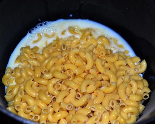 add spices and milk to macaroni
