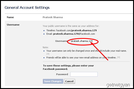 usename-facebook setting