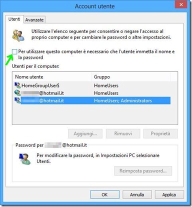 Windows 8 Account utente password