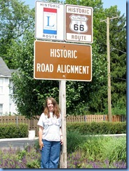 4618 Illinois - Plainfield, IL - Lincoln Highway - Karen at sign for 3 block alignment of Lincoln Highway and Route 66