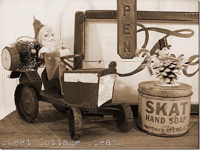 black and white santa on tractor