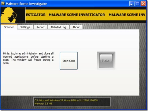 Malware Scene Investigator avvio scansione