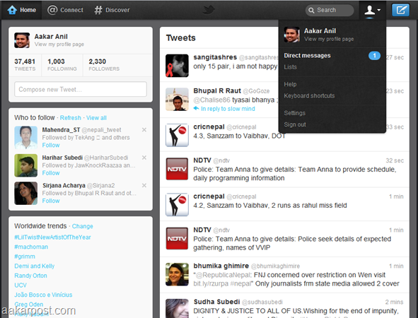 new twitter home page