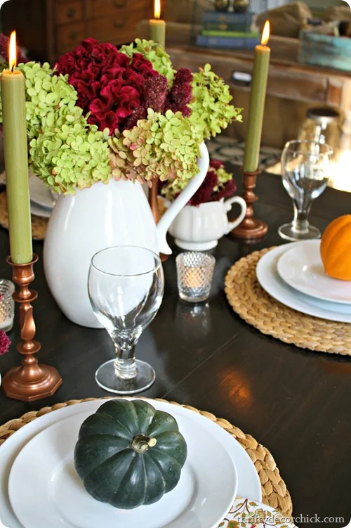 burgundy and green fall tablescape