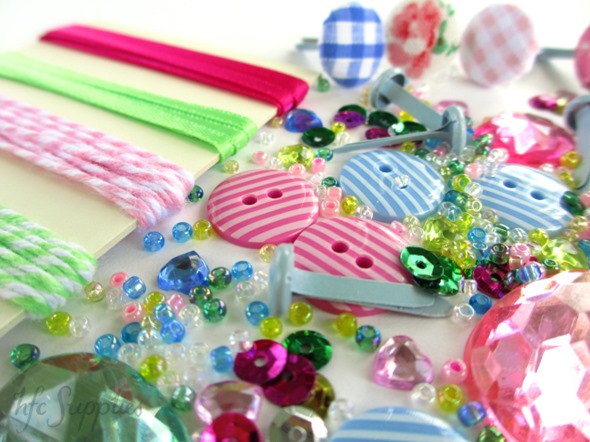 Cupcakes and Roses embellishment pack 2 buttons ribbon brads beads