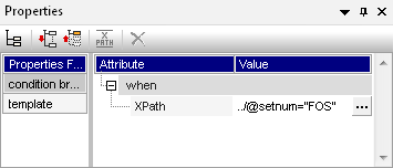 Properties window for the condition control, showing the XPath expression