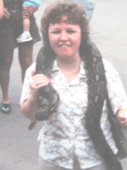 elaine with boa constrictor 1987,jpg