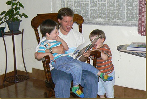 Bob reading with Meshach and Silas