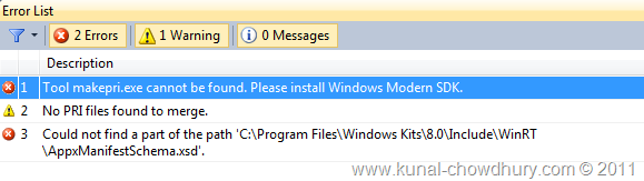 Visual Studio 11 Error - Please install Windows Modern SDK