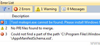 Solution for “Tool makepri.exe cannot be found. Please install Windows Modern SDK”