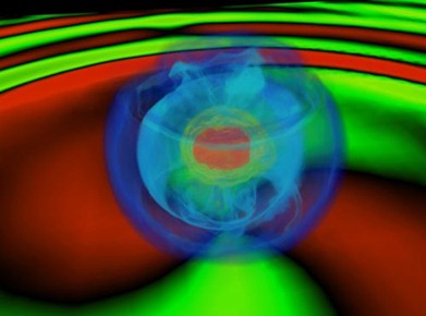 simulação do núcleo colapsando de uma supernova