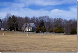 Old Stone Church and Cemetery at distance setting on knoll