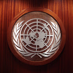 the UN symbol in New York City, United States 