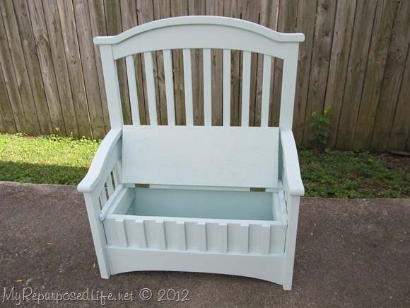 upcyle a crib-toy box bench