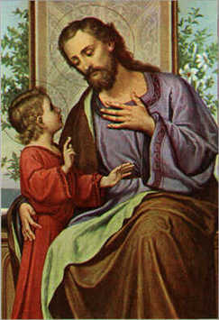 c0 St Joseph and the child Jesus from an inside front cover illustration of a 1950's era St Joseph's Catholic Manual.