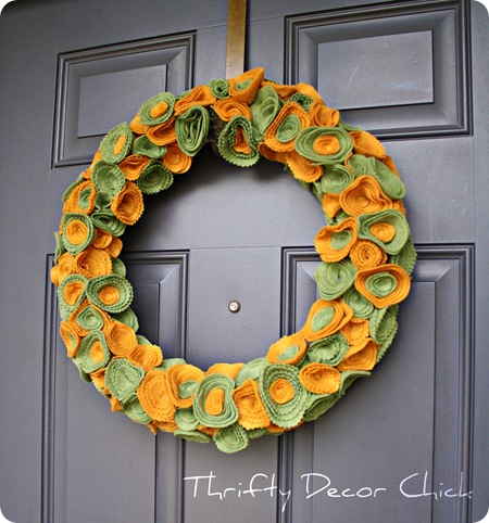 orange and green felt flower wreath